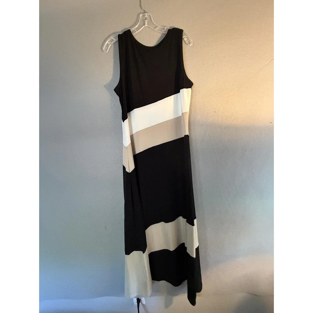 Calvin Klein Dress Womens L Black White Colorblock Tank Maxi Jersey Lined